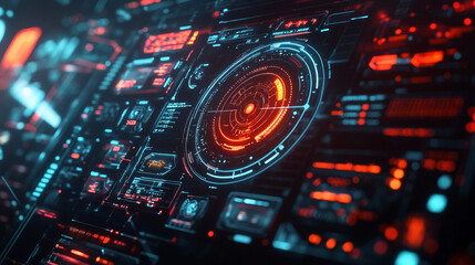 Poster - Abstract futuristic technology interface design with red and blue neon lights ui ux hud data screen