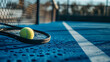 © Tahsin - Tennis racket and ball on blue court outdoor summer sport fun game green match yellow player energy