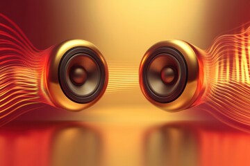 Fototapete - 3D speakers illuminate sound waves with vibrant light in a contemporary setting. Generative AI