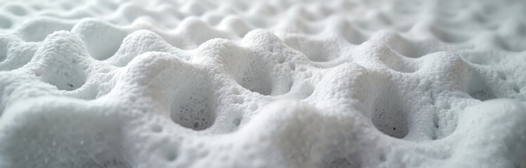 Poster - Close-up image of foam with interconnected web pattern on gray bubbly background. Resembles biological cell structure. Porous sponge abstract science material with mesh network seamless texture