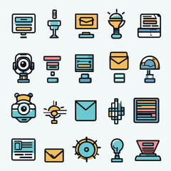 Poster - Communication Technology Icons - Computer, Camera, Letter, Trophy, and Light Bulb