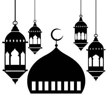 Sleek & Simple Eid Mubarak Silhouette with Islamic Patterns.