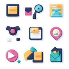 Poster - Flat Style Media Icons Featuring Play Button, Mail, Document and Location