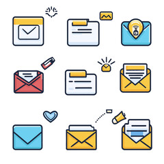 Poster - Email Icon Set: Vector Illustration of Communication Symbols and Concepts