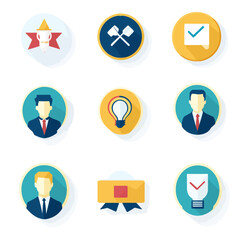 Poster - Business Strategy Icon Set: Achievement, Teamwork, Idea, Approval, Leader