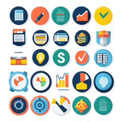 Poster - Business Icons Representing Data, Finance, and Project Management Solutions