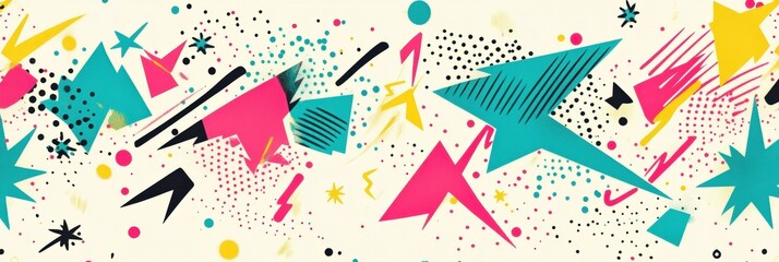 Fototapete - Colorful abstract geometric pattern with vibrant shapes and dynamic design elements in a playful arrangement. Generative AI