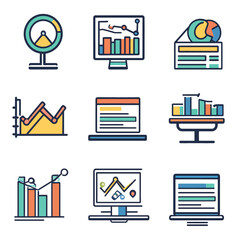 Poster - Data analysis and visualization with charts and graphs on digital screens