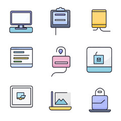 Poster - Diverse computer icons featuring email, laptop, and document on white