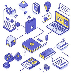 Poster - Isometric vector illustration of business technology network connecting tools