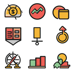 Poster - Business finance icon set showing investment analysis and growing trends