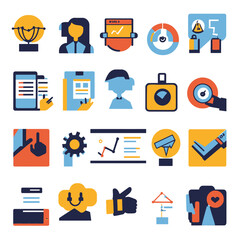 Poster - Business and Technology Icons: Data Analysis, Communication, and Innovation