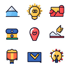 Poster - Colorful Icon Set for Business, Travel, and Innovation - Vector Design