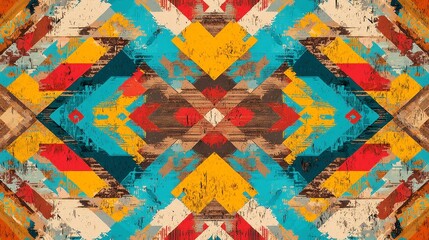 Poster - Bohemian Tribal Geometric Fabric Design, a seamless print featuring intricate line art patterns, perfect for textiles, offering ample copy-space for customization.