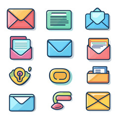 Poster - Email communication icon set with envelope, message, idea, and folder