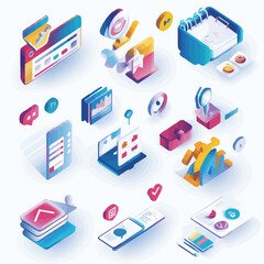 Poster - Isometric Business Process Management Icons Digital Workflow Automation
