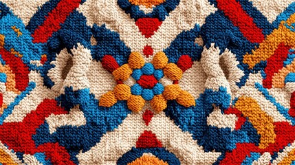 Poster - Finnish ryijy wool textile seamless background design featuring intricate patterns, elegant line art, ample copy-space for text integration, ideal for creative projects