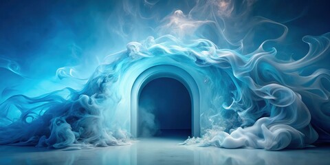 Wall Mural - Serene Blue Smoke Enveloping an Archway, a Mystical and Dreamlike Passage to the Unknown