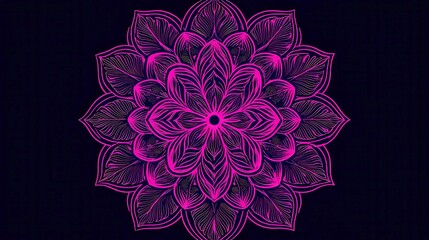 Poster - Nepalese Mandala Design, intricate symmetrical pattern for decorative use, featuring seamless line art with ample copy-space for versatile applications