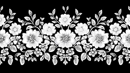 Poster - Scandinavian Floral Folk Art Background, a seamless design featuring intricate line art flowers, perfect for crafts with ample copy-space for customization and creativity