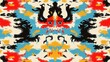 © Cdel - Uzbek Ikat Textile Abstract Design, seamless pattern featuring intricate motifs, vibrant colors, and ample copy-space, ideal for textile applications and graphic design projects