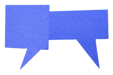 Poster - Blue blank cut out cardboard paper speech bubbles with rough edges and copy space for text on transparent png background conversation discussion design element