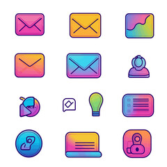 Poster - Neon Gradient Icon Set: Communication, Technology, and Creative Concepts
