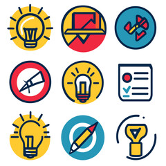 Poster - Colorful icon set representing business, creativity, and innovation.