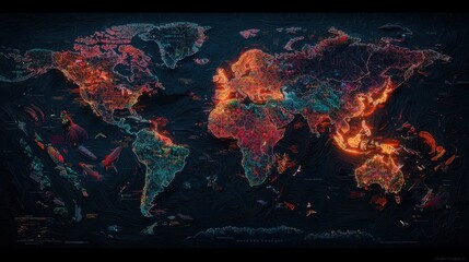 Fototapete - A realistic 3D world map with interconnected shipping, air freight, and trade routes.
