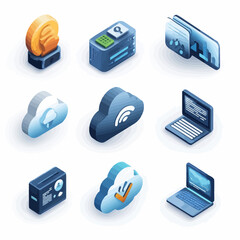 Poster - Isometric Digital Network: Cloud Computing, Servers, and Laptop Concept