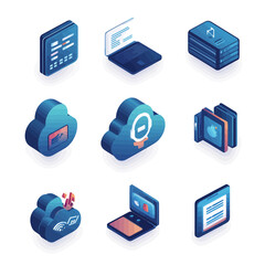 Poster - Cloud Computing Isometric Icons Set for Data Storage and Networking