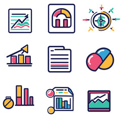 Poster - Colorful Data Analysis Icons: Growth Charts, Reporting, and Statistics