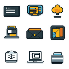 Poster - Business and technology icons with email, laptop, and data concept