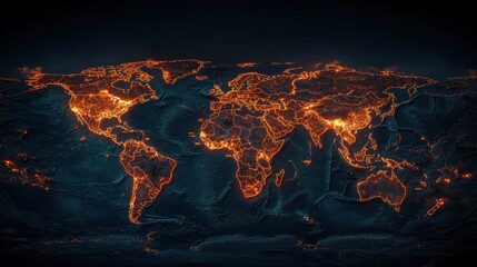 Fototapete - A realistic world map with glowing trade routes connecting major cities, symbolizing global business and commerce.