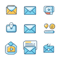 Poster - Diverse Icon Set Depicting Email, Messaging, Communication Concepts Design