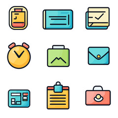 Poster - Nine Colorful Business and Productivity Icons Set on White Background