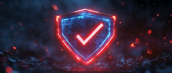 Aufkleber - Futuristic 3D blue and red glowing shield with check marks