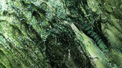 Poster - green particles gracefully flowing downwards against pristine white backdrop, creating mesmerizing v