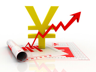 Poster - 

3d illustration Yen Symbol with graph
