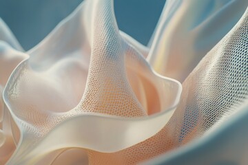 Poster - An abstract, flowing fabric of interwoven mesh and soft pastel colors, creating a dreamlike, ethereal composition with subtle textures and gentle gradients, perfect for backgrounds.