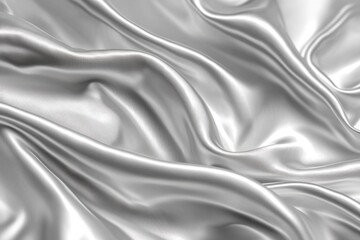 Poster - A silver satin fabric with soft, flowing folds, creating an elegant and luxurious background with shimmering highlights and shadows throughout the texture, creating depth and movement.