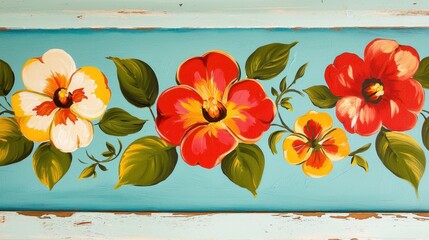 Poster - A whimsical floral border with vibrant acrylic-painted petals and leaves.