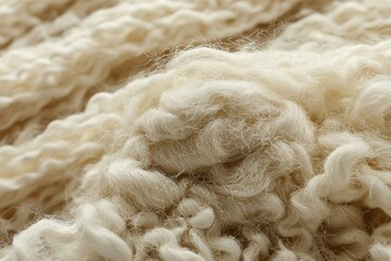 Poster - A detailed close-up of soft, natural white sheep's wool, highlighting its texture and organic patterns with intricate fibers creating a warm and comfortable appearance for designs.