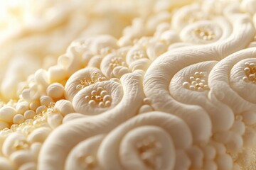 Poster - Abstract artistic design featuring delicate swirls and patterns in a creamy white tone with small pearls, creating an elegant and ethereal background.
