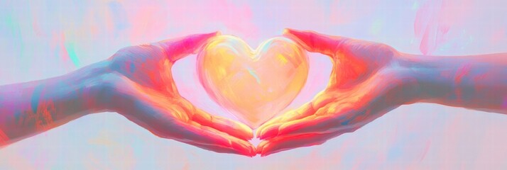 Aufkleber - Hands cradle a glowing heart symbolizing love and connection in a vibrant atmosphere. Generative AI