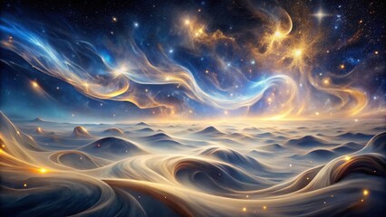 Wall Mural - Celestial Sandscape A Dreamlike Vista of Swirling Nebulae and Serene Dunes Under a Starry Sky