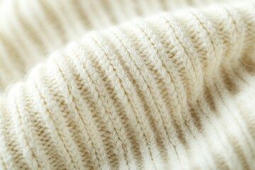 Poster - A luxurious close-up of a chunky, knitted woolen fabric in a creamy, off-white hue, showcasing the intricate texture, perfect for cozy backgrounds and winter themes.