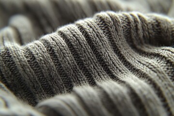 Poster - Macro shot of a finely knitted gray woolen fabric showcases its rich texture and intricate pattern, inviting warmth and comfort in a stylish and modern way.
