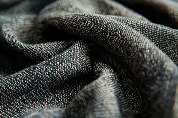 Poster - A tightly cropped, macro shot showcases the intricate texture and subtle folds of a dark tweed-like fabric, highlighting its woven pattern and tactile quality.