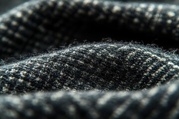 Poster - An extreme close-up of a woven wool textile, showcasing the intricate details of the fabric, its textured surface, and the interplay of black and white fibers.